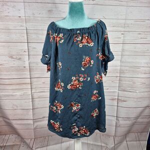 Haute Monde Size XL Dress Off The Shoulder Dark Floral Blue Red Romantic Sexy